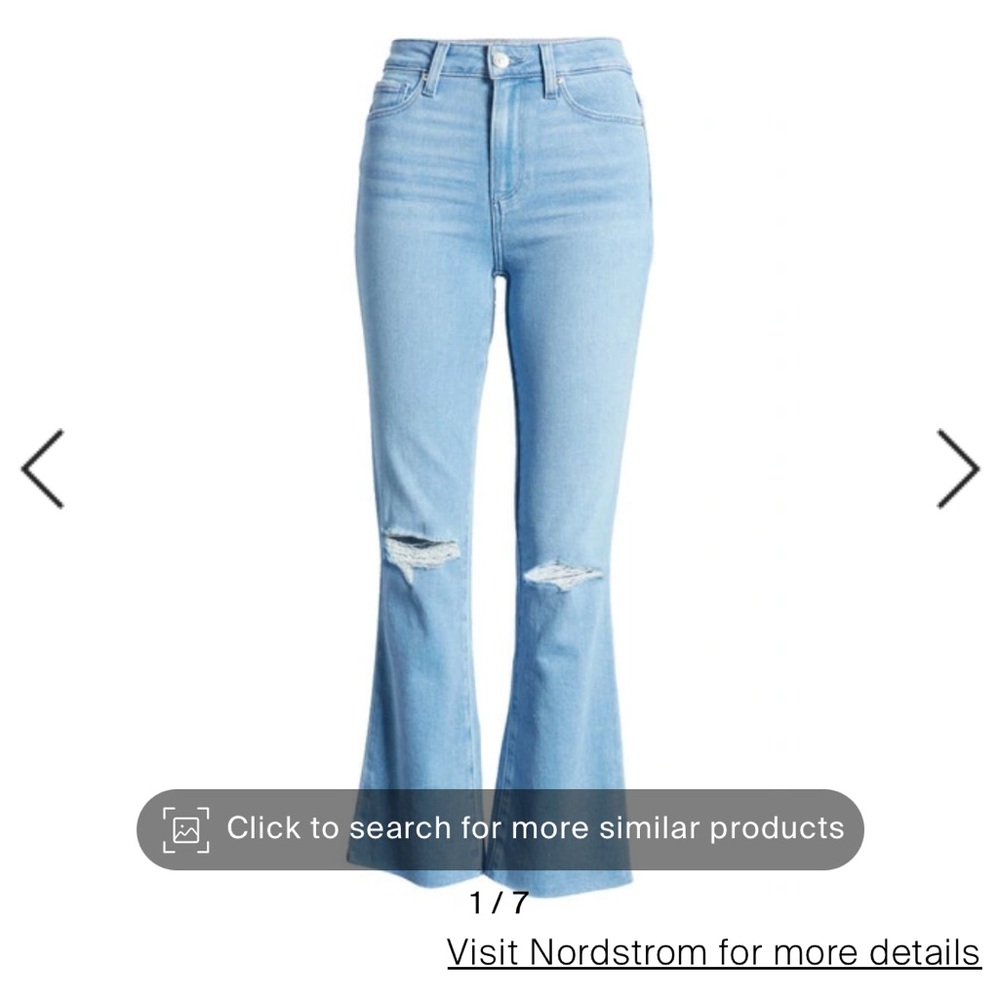 Paige Claudine High Waist Raw Hem Ankle Flare Jeans In Whammy Destructed size 27
